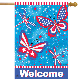 American Butterflies Patriotic House Flag
