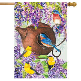 Teapot Birdhouse Spring House Flag