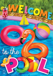 Briarwood Lane small printed Welcome To The Pool nautical house flag with colorful spring and summer decor.