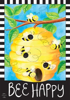 Briarwood Lane Bee Happy Bees Seasonal Garden Flag with colorful cheerful bees and bright springtime design.