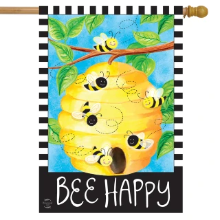 Briarwood Lane small printed seasonal house flag with colorful bees and "Bee Happy" for spring summer.