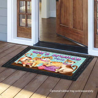 Briarwood Lane Cats Spoiled Here Humor Doormat, colorful cheery printed decorative mat for porch or patio.