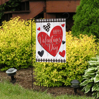 Briarwood Lane small checkered Valentine garden flag with pink and red hearts, perfect for February display.