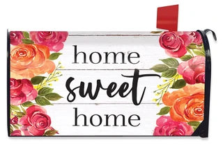 Briarwood Lane small, colorful, printed mailbox cover with roses, "Home Sweet Home" for spring, summer porch display.