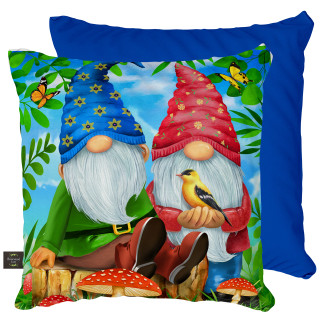 Briarwood Lane Gnome Sweet Gnome spring decorative pillow with colorful printed garden gnomes design.