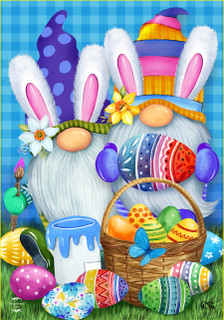 Briarwood Lane Easter Gnomes Holiday Garden Flag with colorful gnomes and Easter eggs on springtime display.