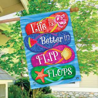 Briarwood Lane Better In Flip Flops colorful double-sided house flag for spring and summer porch display.