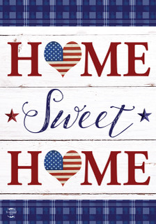 Briarwood Lane patriotic "Home Sweet Home" sign with American flag hearts and stars, red, white, blue.