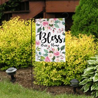 Briarwood Lane Floral Bless Our Home double-sided garden flag, colorful springtime porch decor display.
