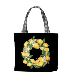 Briarwood Lane Lemon Wreath Summer Canvas Tote Bag with colorful printed lemons and green leaves.