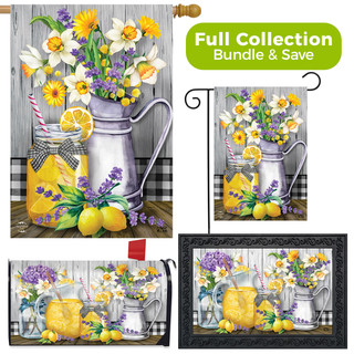Briarwood Lane Lemonade Summer Design Collection garden flag set with floral pitcher and lemon design.