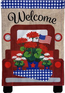 Red Truck Burlap Patriotic House Flag