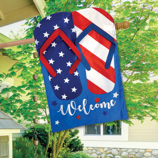 Patriotic Flip Flops Summer Applique House Flag