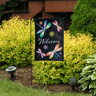 Briarwood Lane colorful dragonfly burlap garden flag with welcome message for springtime porch and yard display.