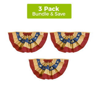 Briarwood Lane tea-dyed patriotic bunting, aged USA american flag design, set of three, 48x24 inches.
