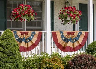 Briarwood Lane patriotic bunting, aged USA flag design, tea-dyed burlap, 48" x 24", set of 3.