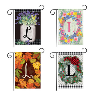 Briarwood Lane Seasons Monogram Letter L Garden Flags set of 4 colorful designs with floral patterns.