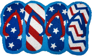 Briarwood Lane Patriotic Flip Flops Natural Fiber Coir Doormat with American stars and stripes design.