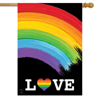 Briarwood Lane Rainbow Love Pride House Flag with colorful rainbow design and LOVE text.