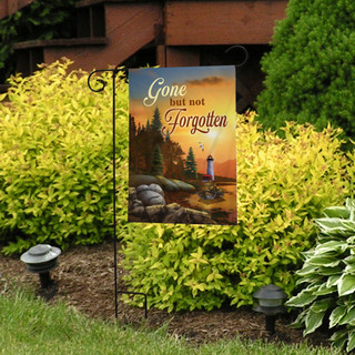 Briarwood Lane Gone But Not Forgotten small decorative garden flag with colorful seasonal design on display.
