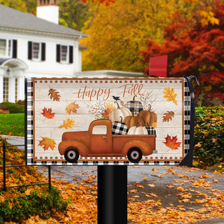 Briarwood Lane Happy Fall Pickup Primitive Large Oversized Mailbox Cover with colorful autumn decorative design.