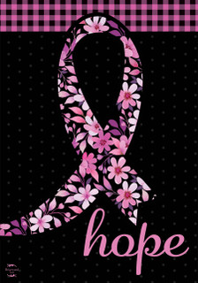 Pink floral ribbon with "hope" text on black background, Briarwood Lane decorative design.