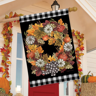 Fall Pumpkin Wreath Floral House Flag