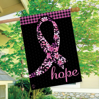 Briarwood Lane Hope Ribbon Floral House Flag, colorful decorative flag with pink flowers and hope symbol.
