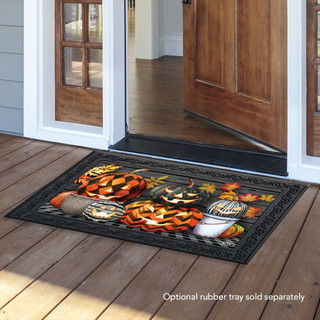Briarwood Lane small, colorful, printed Halloween doormat with jack-o-lanterns on a porch, festive seasonal decor.