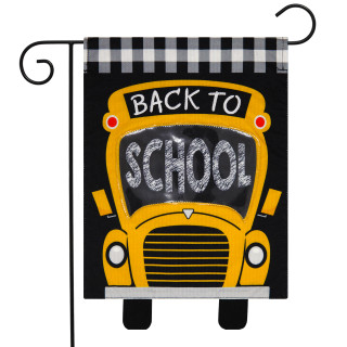 Briarwood Lane small printed garden flag with colorful back to school yellow bus design for porch display.