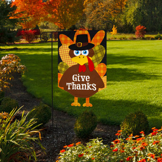 Briarwood Lane small, colorful, printed garden flag with turkey design for festive holiday display outdoors.