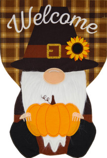 Pilgrim Gnome Thanksgiving Burlap Garden Flag