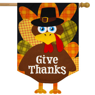 Give Thanks Turkey Holiday Burlap House Flag