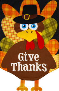 Give Thanks Turkey Holiday Burlap House Flag