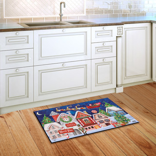 Briarwood Lane North Pole Magic Christmas doormat on kitchen floor, colorful holiday decorative printed mat.
