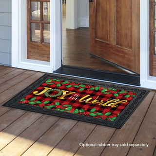 Briarwood Lane small printed Christmas doormat with colorful, cheery holiday design on porch floor.