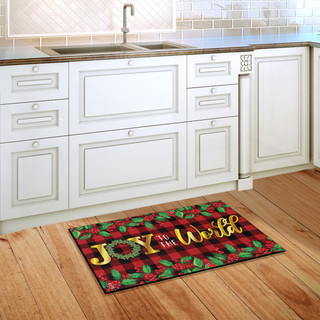 Briarwood Lane small printed Christmas doormat with colorful, cheery "Joy To The World" holiday greeting.