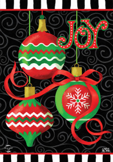Briarwood Lane Christmas Garden Flag with colorful ornaments and joyful holiday design on small printed fabric.