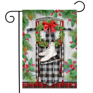 Briarwood Lane small printed Winter Sled Garden Flag with colorful holiday design for porch and yard display.