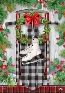 Briarwood Lane Winter Sled Garden Flag with festive holiday design and colorful printed decorative elements.