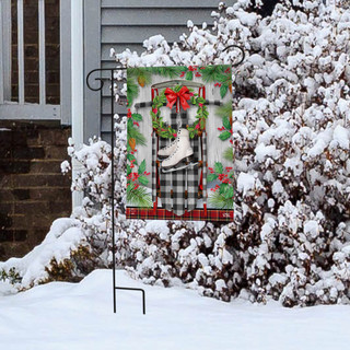 Briarwood Lane small printed Winter Sled Garden Flag with colorful holiday design on snowy porch display.