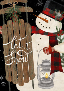 Briarwood Lane Snowman And Sled Primitive Garden Flag, cheerful holiday decor for winter porch display.