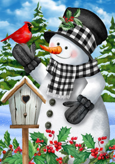 Briarwood Lane small, colorful, printed Checkered Snowman Winter Garden Flag for festive holiday porch display.