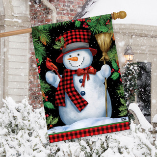 Briarwood Lane small printed Red Checkered Snowman Winter House Flag for festive holiday porch display.