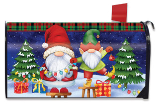 Briarwood Lane Christmas Gnomes Humor Mailbox Cover, colorful holiday decorative seasonal display for porch or yard.