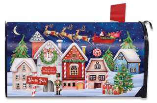 Briarwood Lane North Pole Magic Christmas Mailbox Cover, colorful holiday display for porch or yard decor.