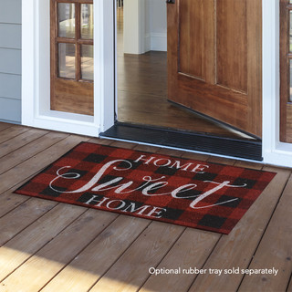 Red Checkered Home Sweet Home Natural Fiber Coir Doormat