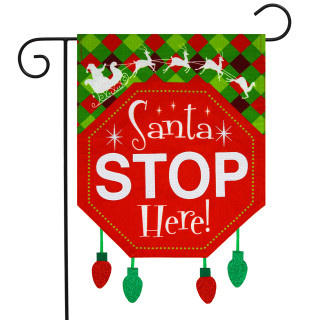 Santa Stop Here Christmas Burlap Garden Flag