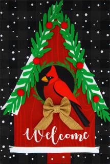 Winter Birdhouse Burlap House Flag