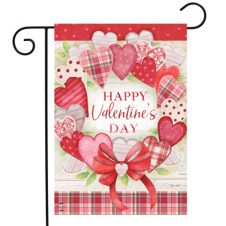 Briarwood Lane Valentine's Wreath Hearts Garden Flag, pink, red, plaid, hearts, rustic, romantic, small, decorative.